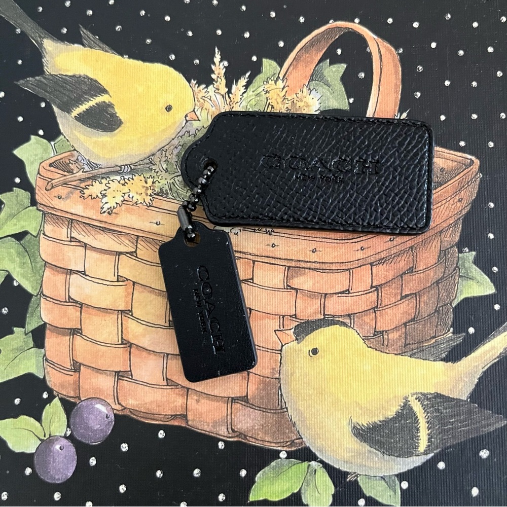 Coach Black Leather Tag and Keychain Set